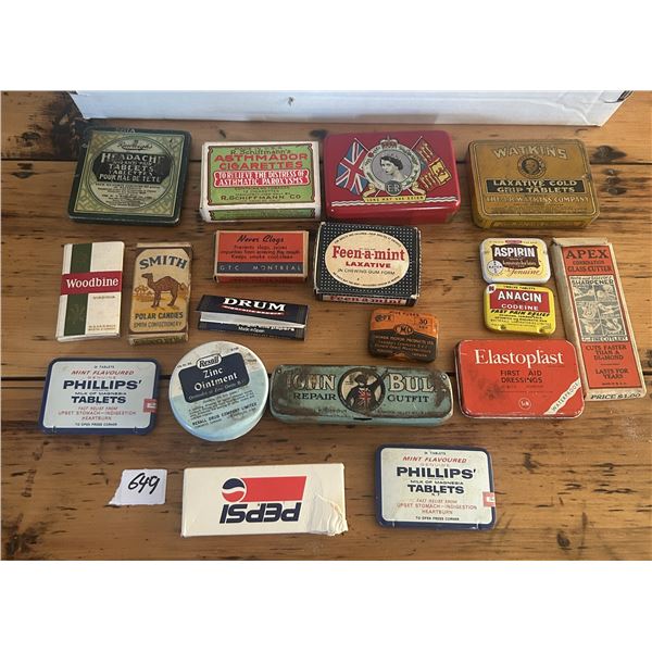 Lot of 19 pc's - Vintage tins, general store items, etc.