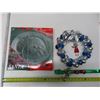 Image 1 : Santa Face Glass Plate and Christmas Decoration Items.
