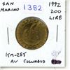 Image 1 : San Marino. 1992 200 Lire. Christopher Columbus. AU.