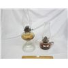 Image 1 : Lot of 2 Antique Oil Lamps both with Chimneys and Burners