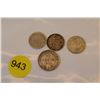 Image 1 : 1919, 1920, 1888 silver Canada nickels & 1944 Newfoundland dime