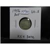 Image 1 : 1956 Dot Canadian Silver 10 Cents. VG-8. Key Date.