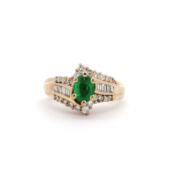 14KT Yellow Gold 0.70 ctw Emerald and Diamond Ring