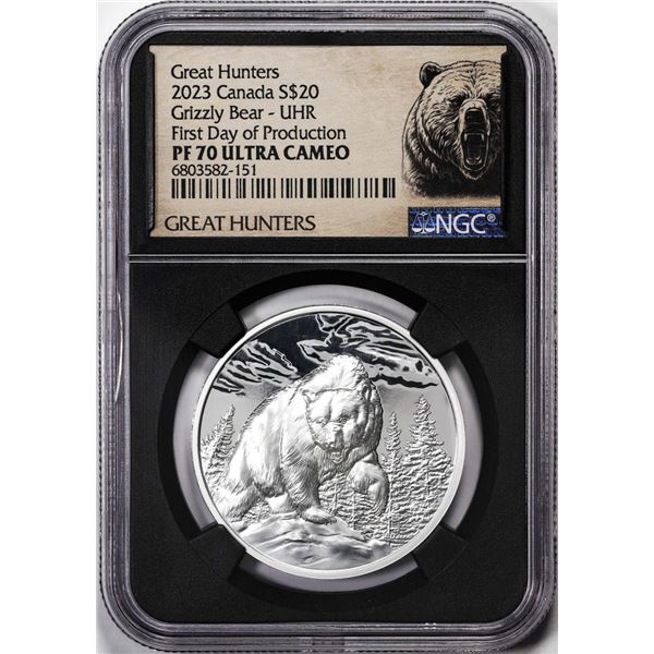 2023 Canada $20 Proof Grizzley Bear Silver Coin NGC PF70 Ultra Cameo First Day