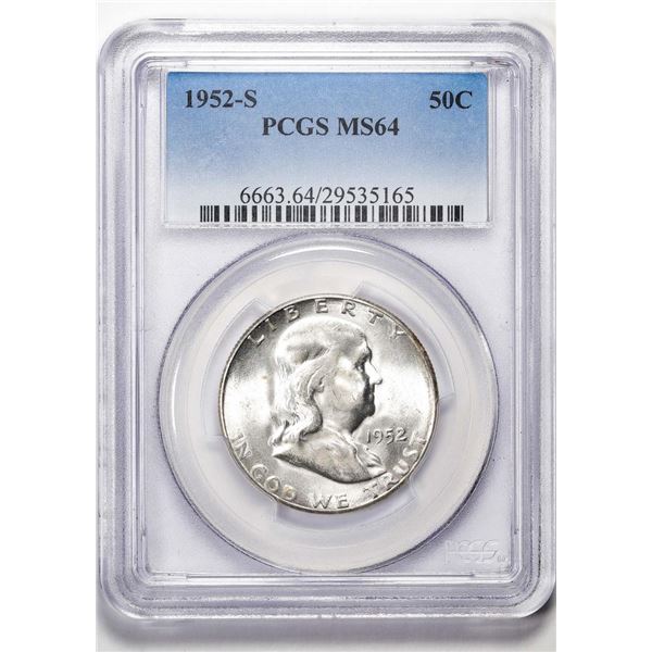 1952-S Franklin Half Dollar Coin PCGS MS64