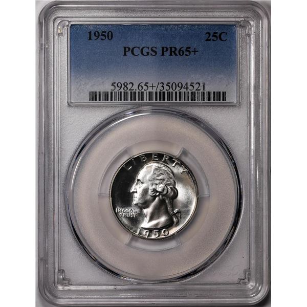 1950 Proof Washington Quarter Coin PCGS PR65+