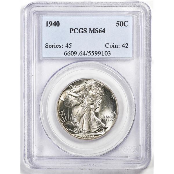 1940 Walking Liberty Half Dollar Coin PCGS MS64