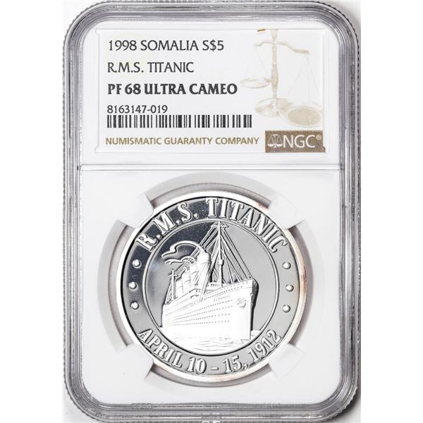 1998 Somalia $5 Proof R.M.S. Titanic Silver Coin NGC PF68 Ultra Cameo