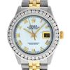 Rolex Mens Two Tone White Roman Diamond Datejust Wristwatch