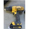 Image 2 : THREE DEWALT DRILLS WITH TWO BATTERIES, BITS IN CASE AND CARRY BAG