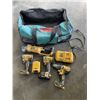 Image 1 : DEWALT CORDLESS IMPACTS, DRILL, GRINDER WITH FLEX VOLT AND 20V BATTERIES, CHAGER IN MAKITA CARRY BAG