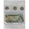 Image 1 : 2 CANADIAN 1973 $1 BILLS AND 3 SILVER DOLLARS '78, '82 AND 85