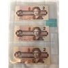 Image 2 : 3  MINT 1986 CANADIAN $2 BILLS IN SEQUENCE 2781-2783 LAST YEAR OF $2 BILL