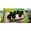Image 1 : 6 BLACK HAND PAINTED CUOPS AND SAUCERS, AND CARVED WOODEN ELEPHANT PIECE