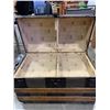 Image 2 : ANTIQUE TRUNK ON WHEELS,LEATHER HANDLES WITH STORAGE TRAY INSIDE