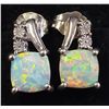 Image 1 : SILVER CREATED OPAL AND NATURAL DIAMOND  EARRINGS