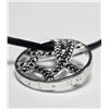 Image 2 : SILVER DIAMOND AND BLACK CZ WITH LEATHER   NECKLACE