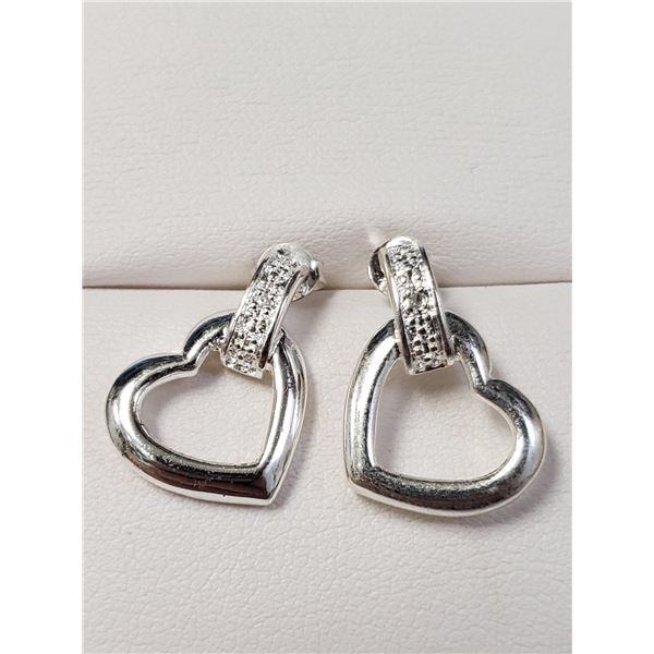 SILVER CZ HEART  EARRINGS