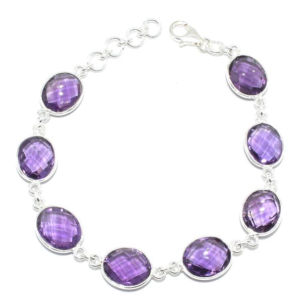 SILVER AMETHYST(15.3CT) HAND MADE BRACELET (~LENGTH 7.5INCHES) (~WEIGHT 10.65G)
