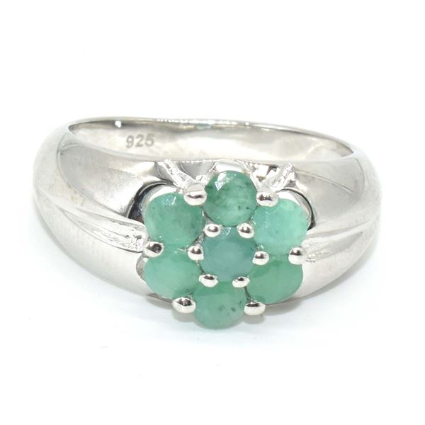SILVER EMERALD(1.4CT) RHODIUM PLATED RING (~SIZE 6.5) (~WEIGHT 4.05G)