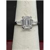 Image 1 : STERLING SILVER 2.0CT EMERALD CUT TRINITY RING WITH BAGUETTE SIDE STONES, MOUNTED IN 925 STERLING