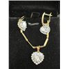 Image 1 : PLATINUM & 18L GOLD PLATED 4.0CT HEART HALO 2 PIECE SET - LEVERBACK EARRINGS & NECKLACE, CHAIN 18"