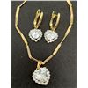 Image 2 : PLATINUM & 18L GOLD PLATED 4.0CT HEART HALO 2 PIECE SET - LEVERBACK EARRINGS & NECKLACE, CHAIN 18"