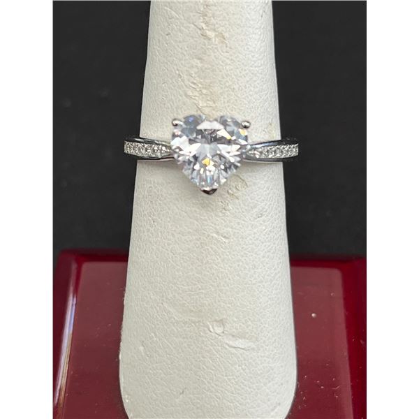 STERLING SILVER 2.0CT HEART CUT CHANEL RING, MOUNTED IN 925 STERLING SILVER WITH WHITE GOLD