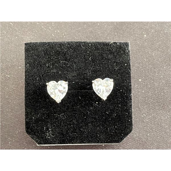 STERLING SILVER 2.0CT EACH HEART CUT STUD EARRINGS, MOUNTED IN 925 STERLING SILVER WITH WHITE GOLD