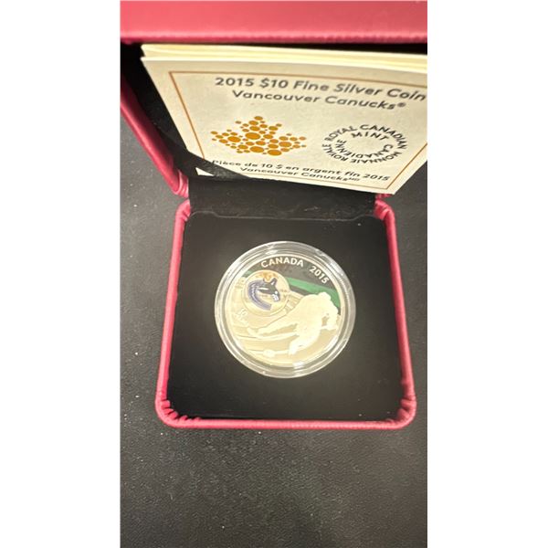 2015 FINE SILVER $10 COIN VANCOUVER CANUCKS  *TAX EXEMPT*