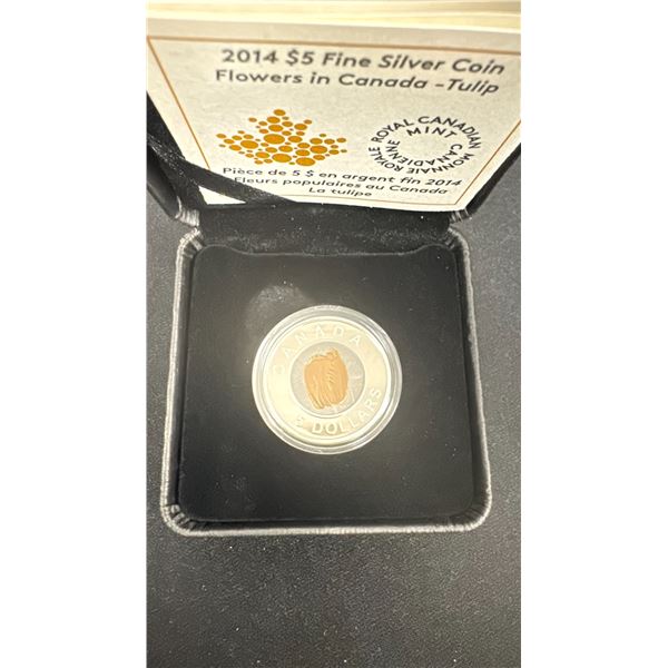 2014 FINE SILVER $5 COIN FLOWERS IN CANADA - TULIP *TAX EXEMPT*