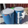 Image 2 : Qty 2 Blue Plastic 55 Gal. Drums w/ Lids & Piping
