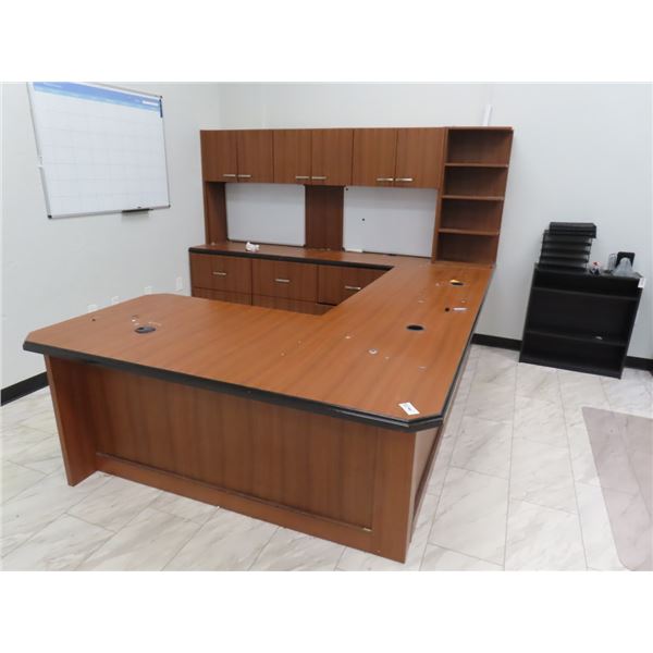 Cherry Mica Style Large Executive U Desk w/Upper, 2 Drawing Boards