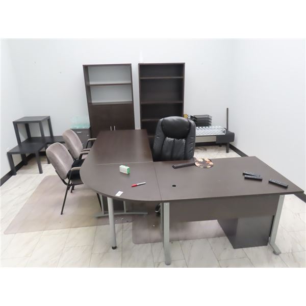 Contemporary Mocha Desk w/Return, 2 Bookshelves, Coffee Tables, End Tables