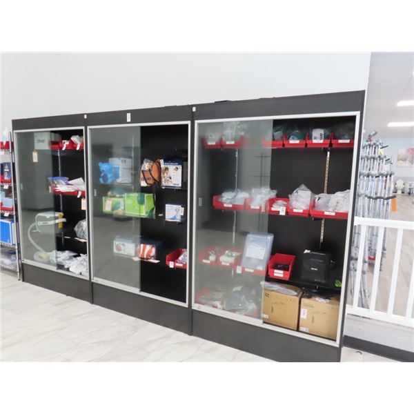 3-Black Mica Glass Door Sliding Showcase - 3 X $