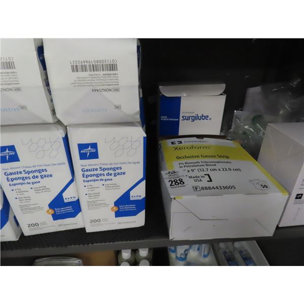 Infrared Thermometers, Bandages, Gauze, Supplies in Cabinet