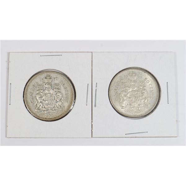 #48 1960 1961 FIFTY CENTS CANADA SILVER COIN PAIR
