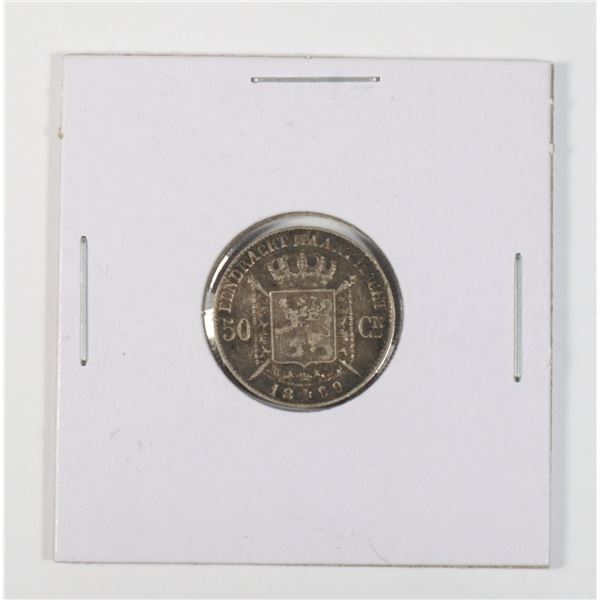 #82 1899 BELGIUM 50 CENTIMES SILVER COIN