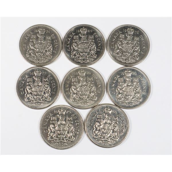 #84 LOT 8 CANADA FIFTY CENT COINS 1968 TO 1976