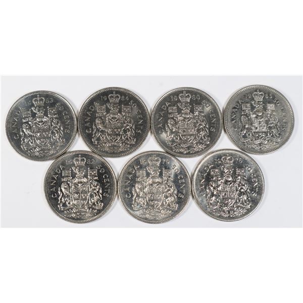 #85 LOT 7 CANADA FIFTY CENT COINS 1978 TO 1985