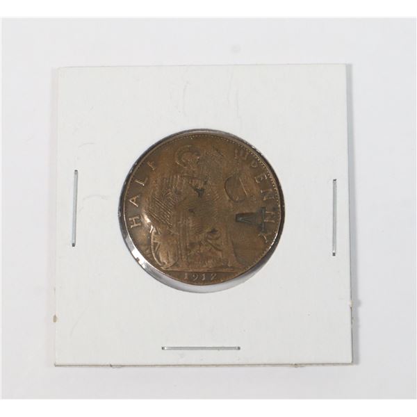 #91 OVERSTAMPED COIN 1912 BRITISH HALF PENNY