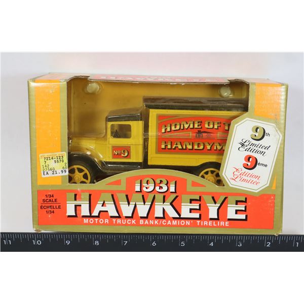 #336 ERTL 1931 HAWKEYE MOTORTRUCK CAR BANK