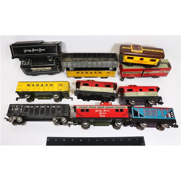 #579 VINTAGE METAL TRAIN CAR LOT OF 10 WITH MARX