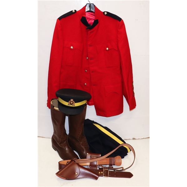 #676 1972 RCMP UNIFORM RED SERGE HAT PANTS BOOTS