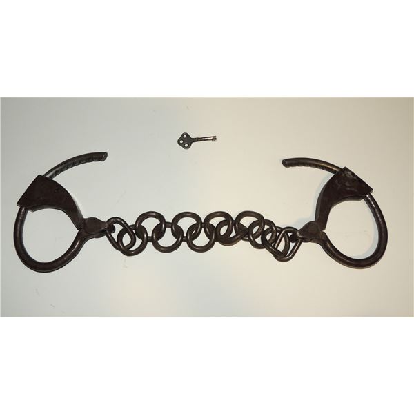 #716 RARE 1880'S TOWERS DOUBLE LOCK LEG IRONS W/
