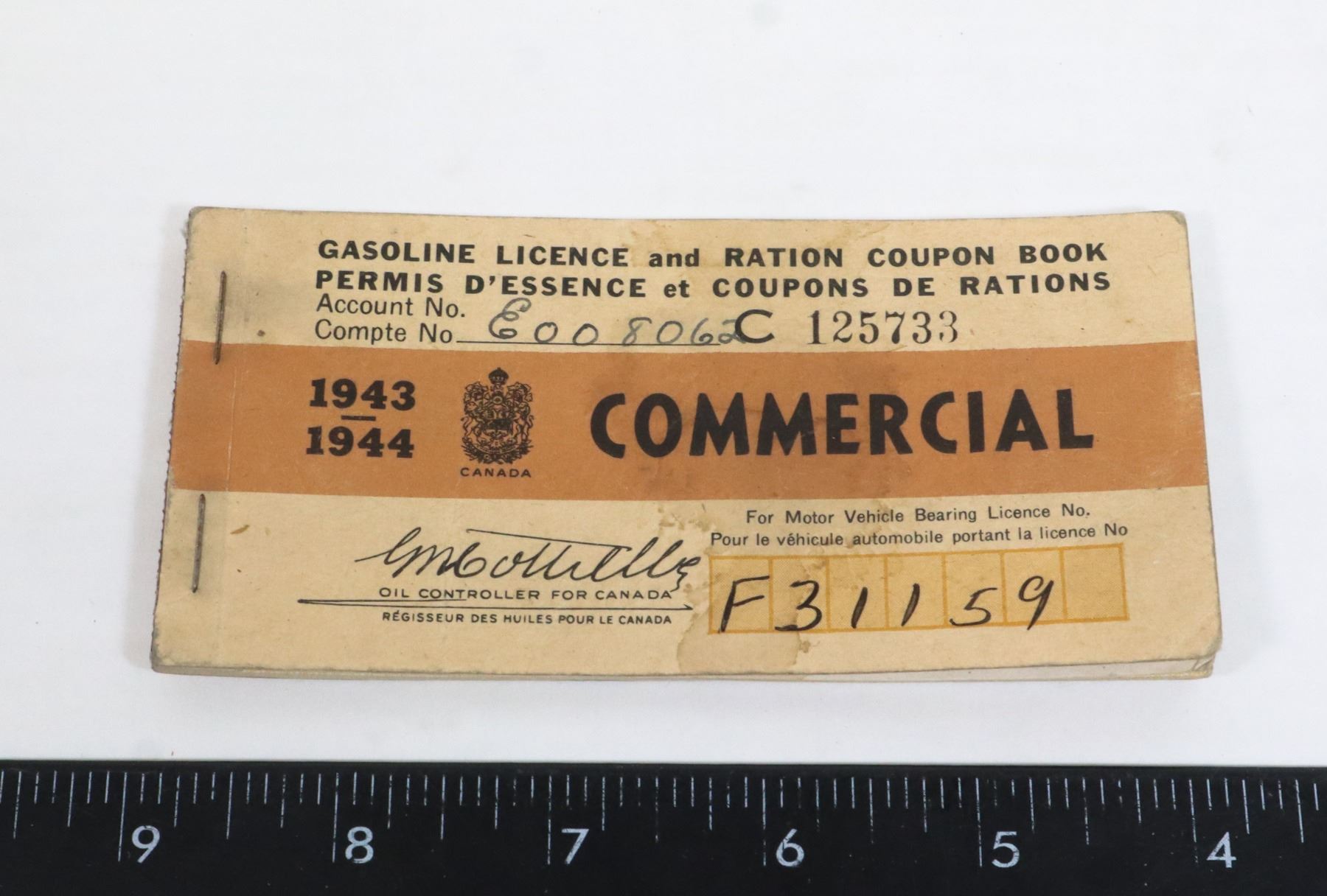 Canadian Ration Books #729 WW2 CANADIAN GASOLINE RATION BOOK 1943 1944