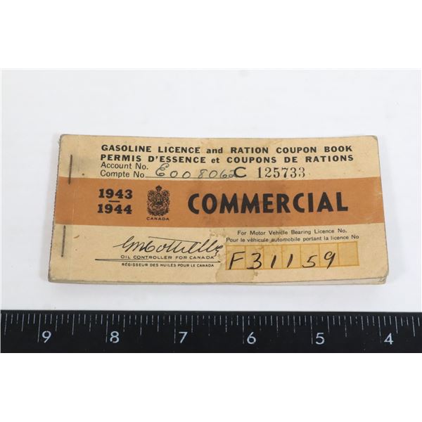 #729 WW2 CANADIAN GASOLINE RATION BOOK 1943 1944