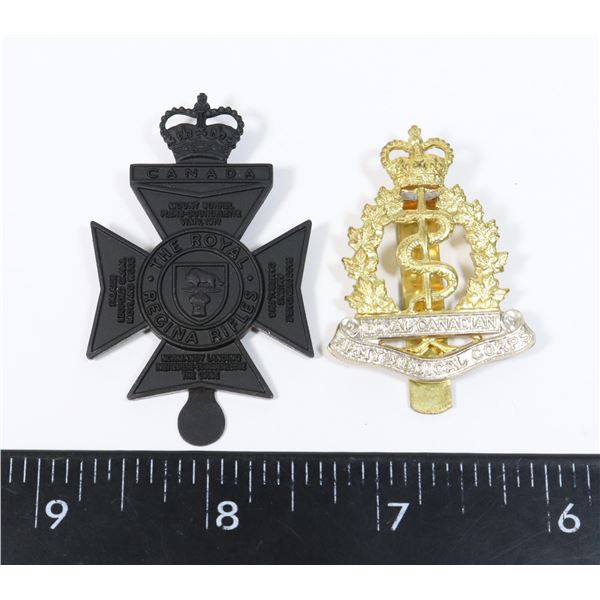 #855 RCAMC AND ROYAL REGINA RIFLES CAP BADGE LOT