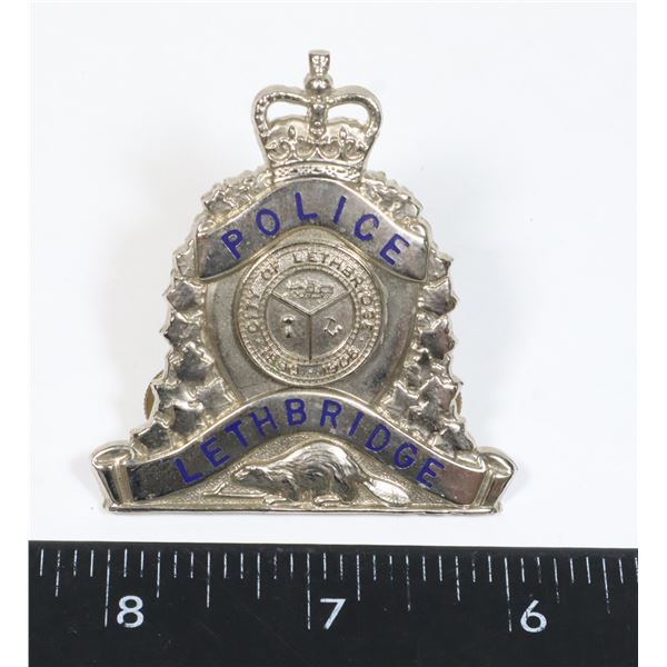 #930 1970'S LETHBRIDGE POLICE CAP BADGE ALBERTA