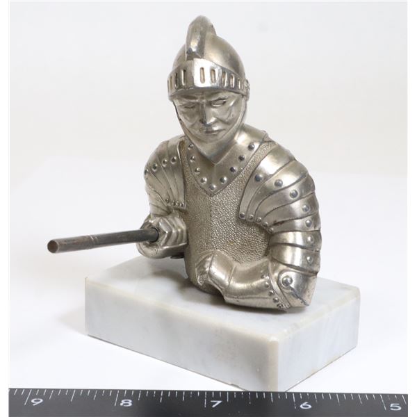 #1211 ART DECO KNIGHT TABLE STATUE METAL ON STONE